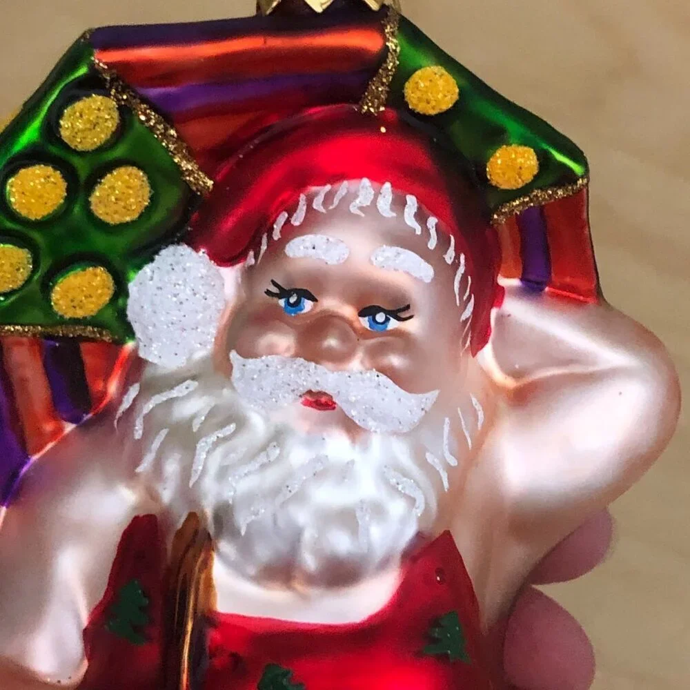 VTG Santa Clause Blown Glass Bathing Beauty Christmas Ornament Beachy Poland 6
